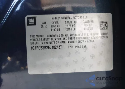 2014 Chevrolet Cruze 1Lt Auto z USA, uszkodzony, nr VIN 1G1PC5SB2E7182437